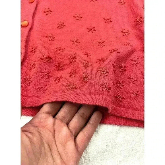 VTG Jennifer Moore Women's Red Collared Top Short Small Embroidered Flowers - Picture 4 of 12